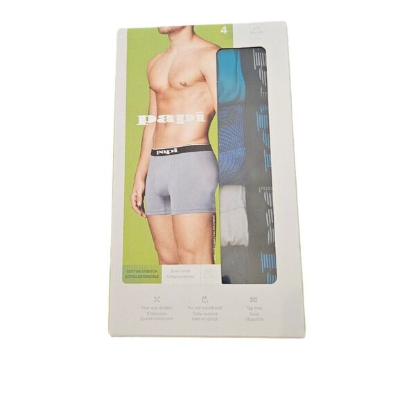 Papi Cotton Stretch Men's Boxer Briefs Size Small 4 Pack Blue Gray Underwear - Picture 1 of 7